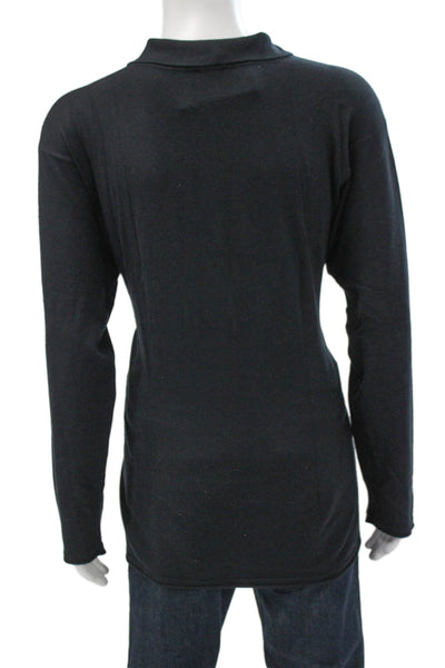 Armani Collezioni Mens Black Collared T-Shirt Long Sleeve Button Silk Size 2XL