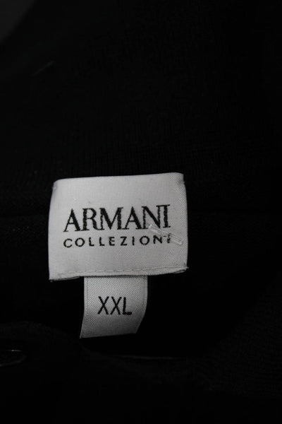 Armani Collezioni Mens Black Collared T-Shirt Long Sleeve Button Silk Size 2XL