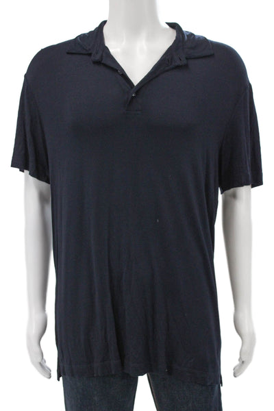 Armani Collezioni Mens Collared Viscose Blue T-Shirt Short Sleeve Size 2XL