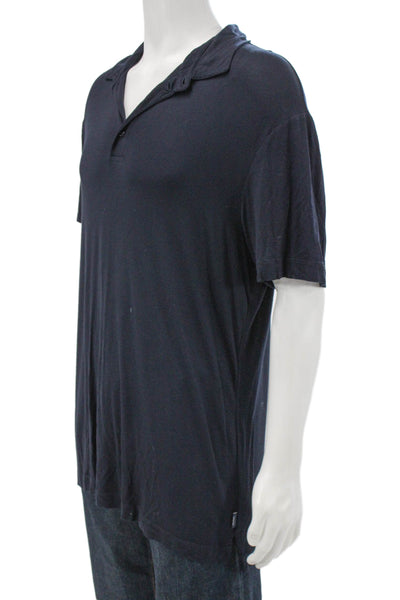 Armani Collezioni Mens Collared Viscose Blue T-Shirt Short Sleeve Size 2XL