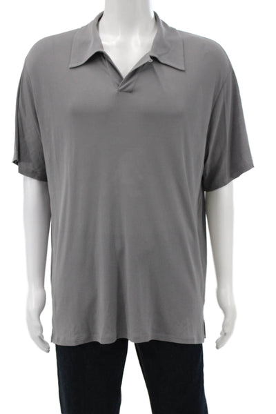 Armani Collezioni Mens Silk Collared Gray Short Sleeve T-Shirt Size 2XL