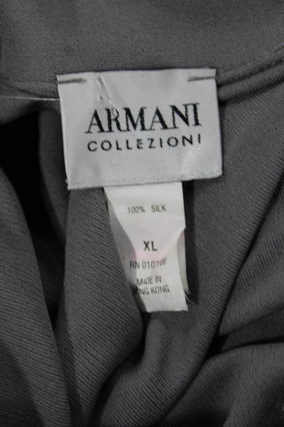 Armani Collezioni Mens Silk Collared Gray Short Sleeve T-Shirt Size 2XL