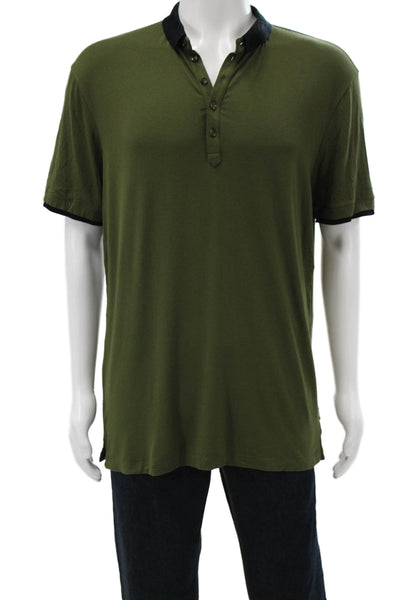 Armani Collezioni Mens T-Shirt Green Henley Short Sleeve Size 2XL