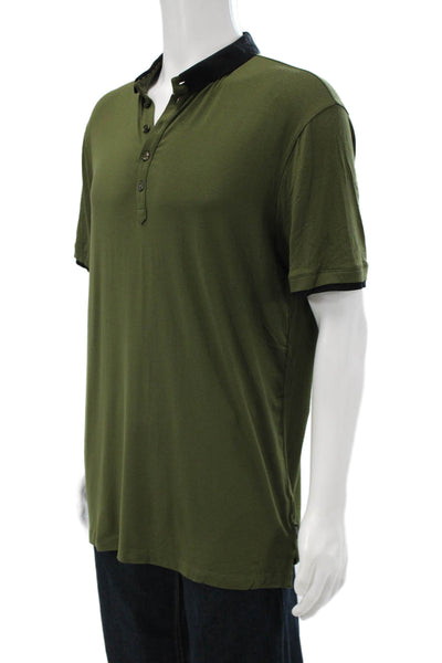 Armani Collezioni Mens T-Shirt Green Henley Short Sleeve Size 2XL