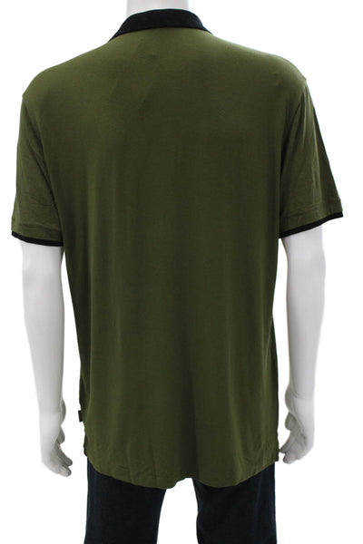 Armani Collezioni Mens T-Shirt Green Henley Short Sleeve Size 2XL