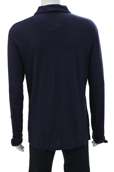 Armani Collezioni Men Collared Blue Viscose T-Shirt Long Sleeve Solid Size 2XL