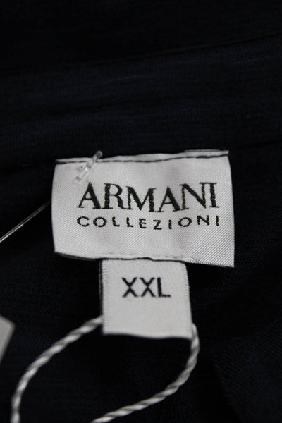 Armani Collezioni Men Collared Blue Viscose T-Shirt Long Sleeve Solid Size 2XL