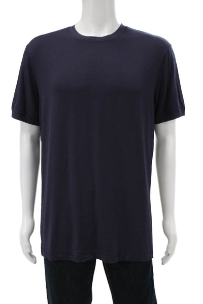 Armani Collezioni Men Basic Viscose Crewneck T-Shirt Blue Short Sleeve Size 2XL