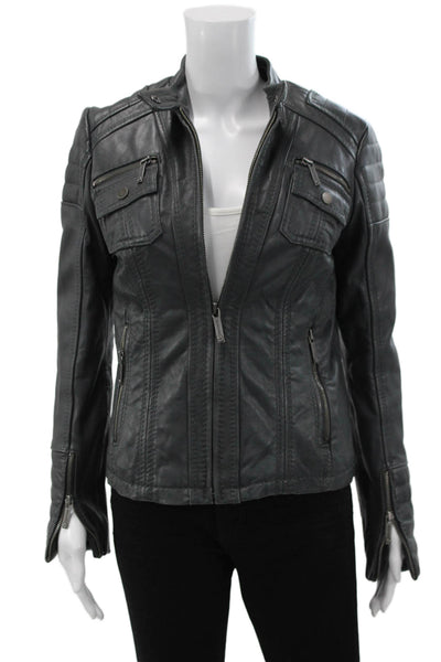 Michael Kors Womens Biker Leather Jacket Gray Zip Long Sleeve Size S