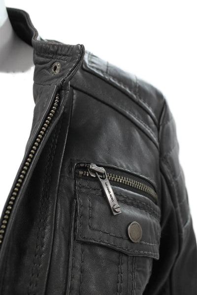 Michael Kors Womens Biker Leather Jacket Gray Zip Long Sleeve Size S