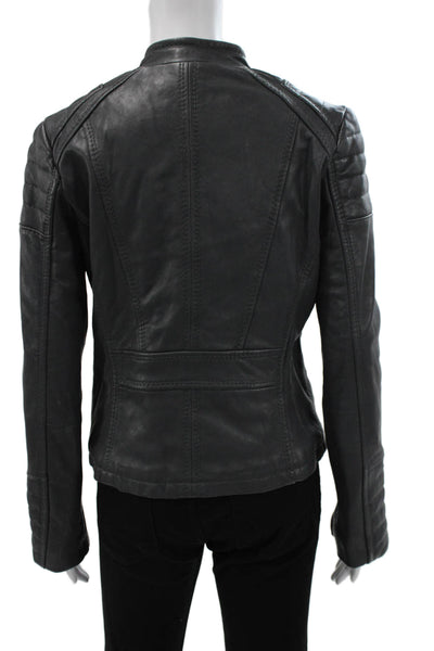 Michael Kors Womens Biker Leather Jacket Gray Zip Long Sleeve Size S