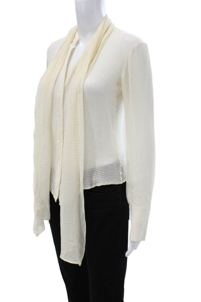 Theory Womens Collared Button Cotton Blend Blouse Ivory Long Sleeve Size PS