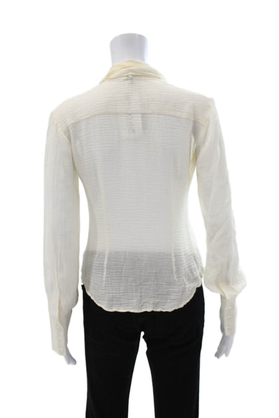 Theory Womens Collared Button Cotton Blend Blouse Ivory Long Sleeve Size PS