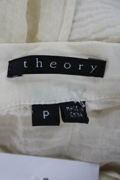 Theory Womens Collared Button Cotton Blend Blouse Ivory Long Sleeve Size PS