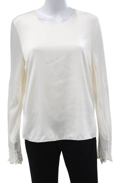 Cami NYC Women Ivory Silk Round Neck Button Long Sleeve Blouse Size S