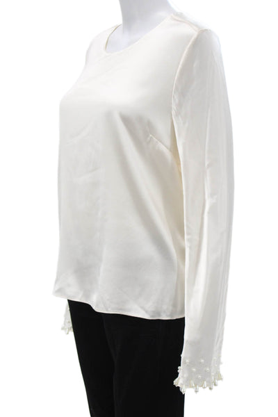 Cami NYC Women Ivory Silk Round Neck Button Long Sleeve Blouse Size S