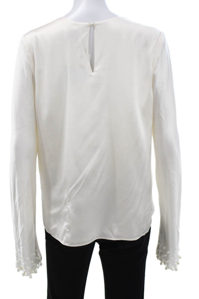 Cami NYC Women Ivory Silk Round Neck Button Long Sleeve Blouse Size S