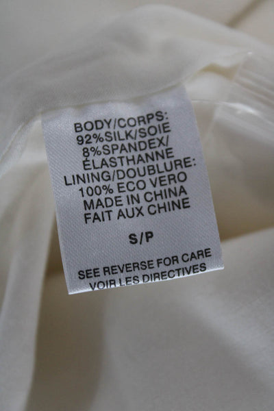 Cami NYC Women Ivory Silk Round Neck Button Long Sleeve Blouse Size S
