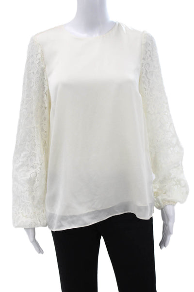 Cami NYC Womens Silk Basic Blouse Ivory Long Sleeve Button Round Neck Size S