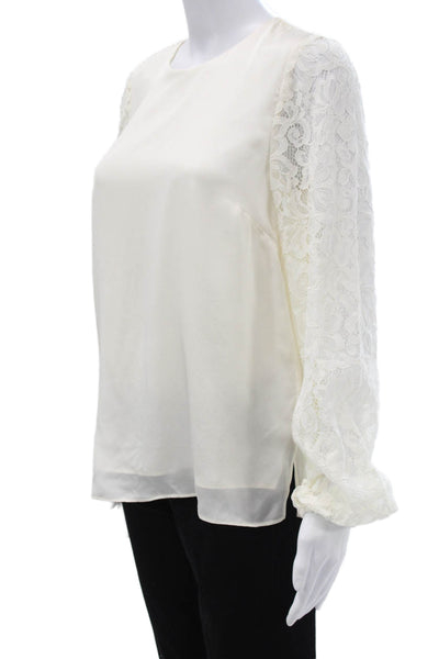 Cami NYC Womens Silk Basic Blouse Ivory Long Sleeve Button Round Neck Size S