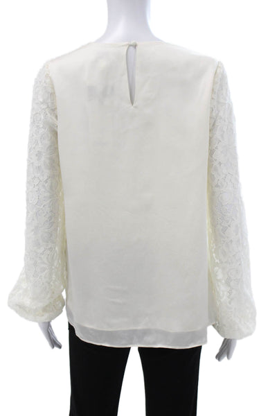 Cami NYC Womens Silk Basic Blouse Ivory Long Sleeve Button Round Neck Size S
