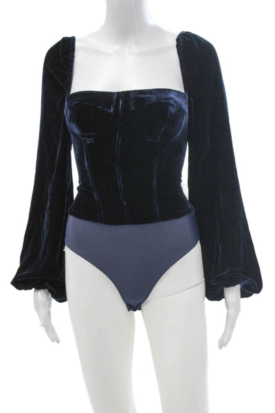 Cami NYC Women Viscose Blue Square Neck One Piece Bodysuit Long Sleeve Size 0