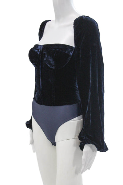 Cami NYC Women Viscose Blue Square Neck One Piece Bodysuit Long Sleeve Size 0