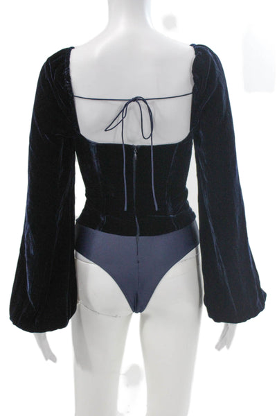 Cami NYC Women Viscose Blue Square Neck One Piece Bodysuit Long Sleeve Size 0
