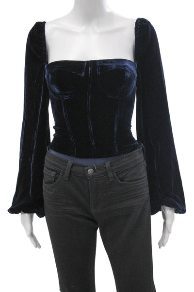 Cami NYC Women Viscose Blue Square Neck One Piece Bodysuit Long Sleeve Size 0