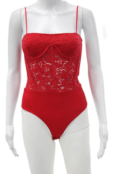 Cami NYC Womens Lace Sleeveless Square Neck Bodysuit Red Size 00
