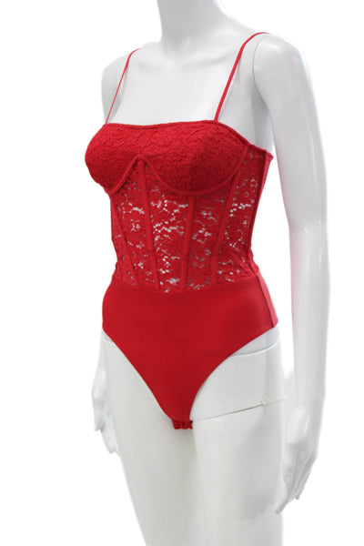 Cami NYC Womens Lace Sleeveless Square Neck Bodysuit Red Size 00