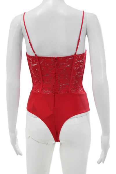 Cami NYC Womens Lace Sleeveless Square Neck Bodysuit Red Size 00