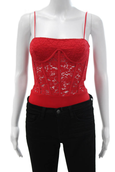 Cami NYC Womens Lace Sleeveless Square Neck Bodysuit Red Size 00
