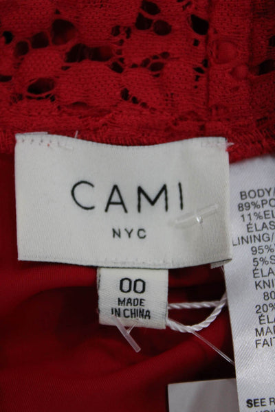 Cami NYC Womens Lace Sleeveless Square Neck Bodysuit Red Size 00