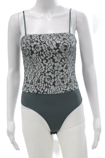 Cami NYC Womens Floral Square Neck Sleeveless One Piece Bodysuit Gray Size 0