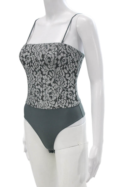 Cami NYC Womens Floral Square Neck Sleeveless One Piece Bodysuit Gray Size 0