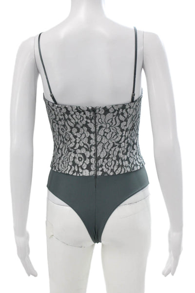 Cami NYC Womens Floral Square Neck Sleeveless One Piece Bodysuit Gray Size 0