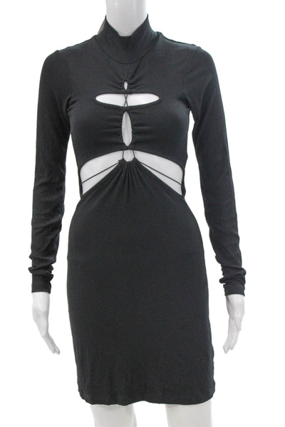 LNA Women Bodycon Black Rayon Mock Neck Long Sleeve Mini Dress Size XS