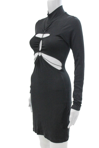 LNA Women Bodycon Black Rayon Mock Neck Long Sleeve Mini Dress Size XS