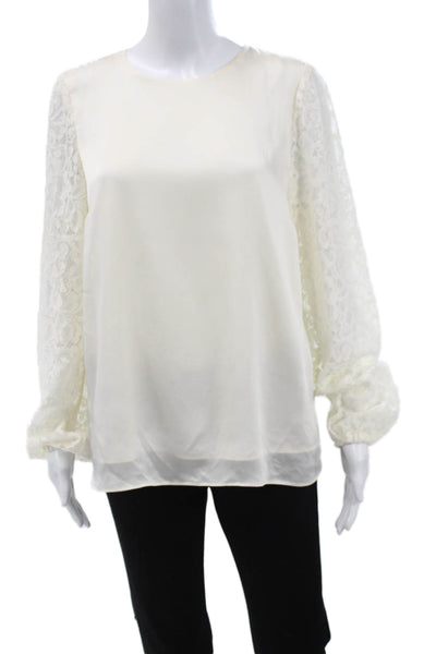 Cami NYC Women Silk Ivory Round Neck Long Sleeve Basic Blouse Size M
