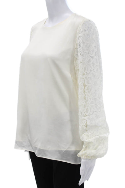 Cami NYC Women Silk Ivory Round Neck Long Sleeve Basic Blouse Size M