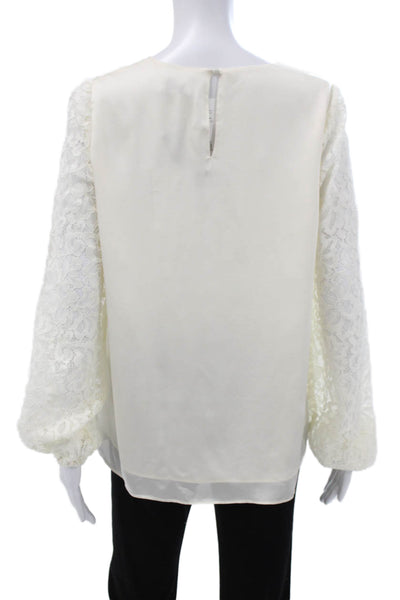 Cami NYC Women Silk Ivory Round Neck Long Sleeve Basic Blouse Size M