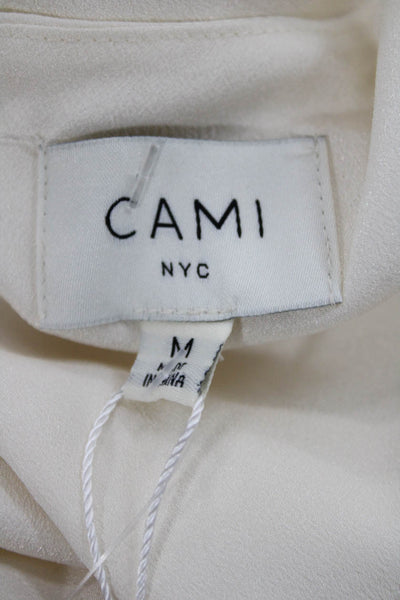 Cami NYC Women Silk Ivory Round Neck Long Sleeve Basic Blouse Size M