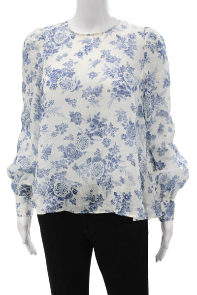 Cami NYC Women Floral Ramie Button Round Neck Long Sleeve Blouse Size XS