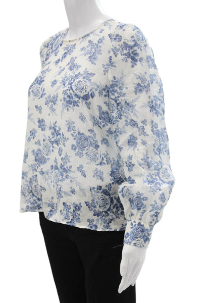 Cami NYC Women Floral Ramie Button Round Neck Long Sleeve Blouse Size XS