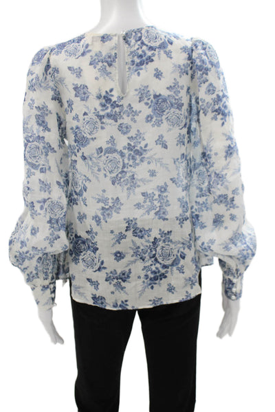 Cami NYC Women Floral Ramie Button Round Neck Long Sleeve Blouse Size XS