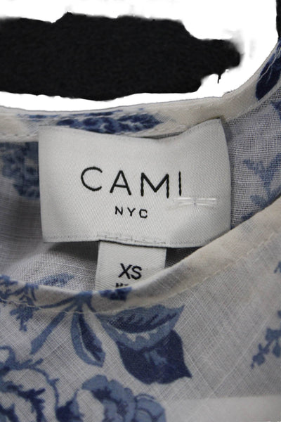 Cami NYC Women Floral Ramie Button Round Neck Long Sleeve Blouse Size XS