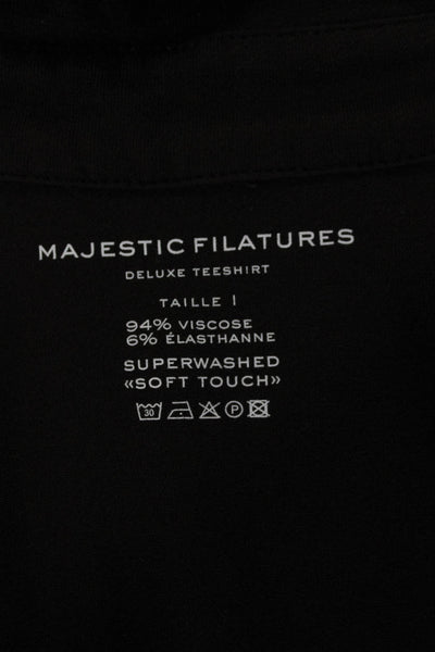 Majestic Filatures Women Collared Brown Long Sleeve Button Up Top Size 1