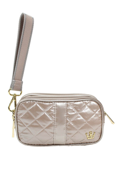 Oliver Thomas Womens Single Strap Quilted Nylon Mini Shoulder Handbag Brown