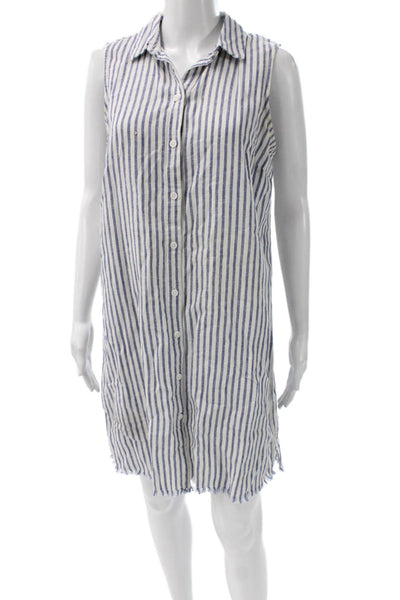 Beach Lunch Lounge Women Shirt Dress Blue Striped Sleeveless Size S